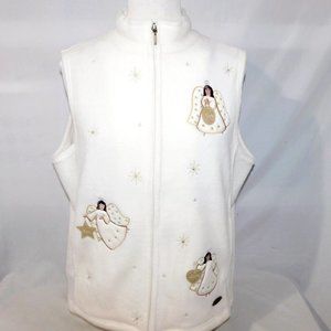 Northern Reflections Off White Christmas Angels Womens L Full Zip Fleece Vest